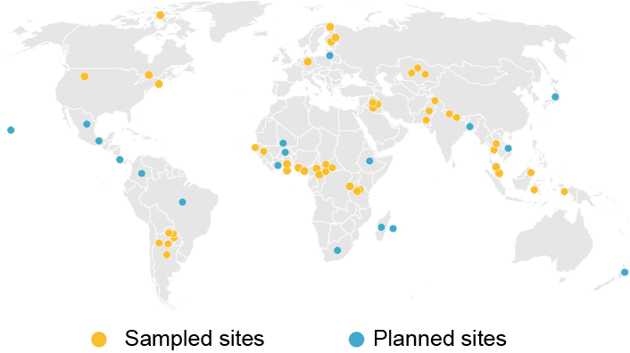 Global map of sampled and planned sites